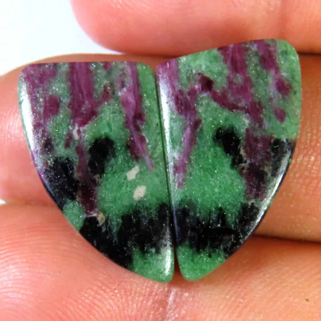 27.15Cts .100%Natural Ruby Zoisite Matched Pair Cab 13x20x4mm Excellent Gemstone