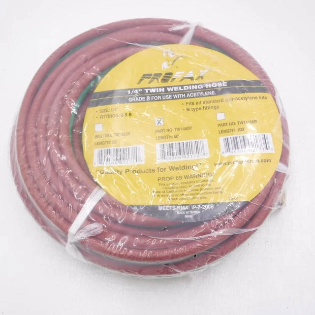 50' x 1/4" Profax Twin Welding Hose Grade R Fittings B & B