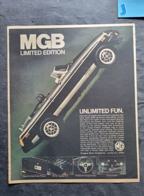 MGB Limited Edition Convertible Car Promo Print Advertisement Vintage 1980