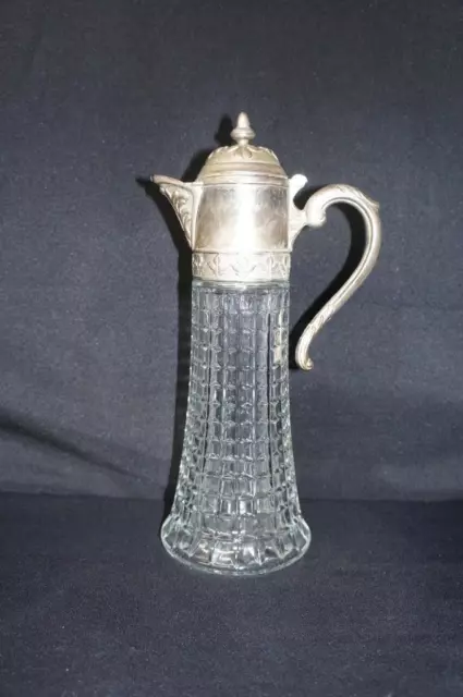 VINTAGE CRYSTAL GLASS SILVERPLATED CLARET JUG MADE IN ITALY 12" Tall