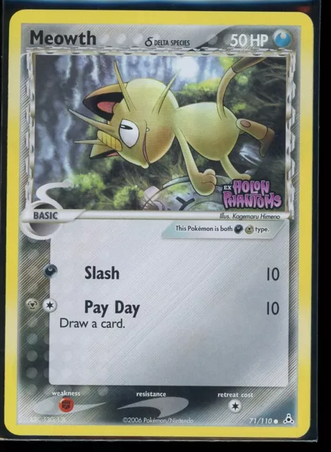 Pokemon Card Meowth Ex Holon Phantoms 71/110 Reverse Holo Common English - NM