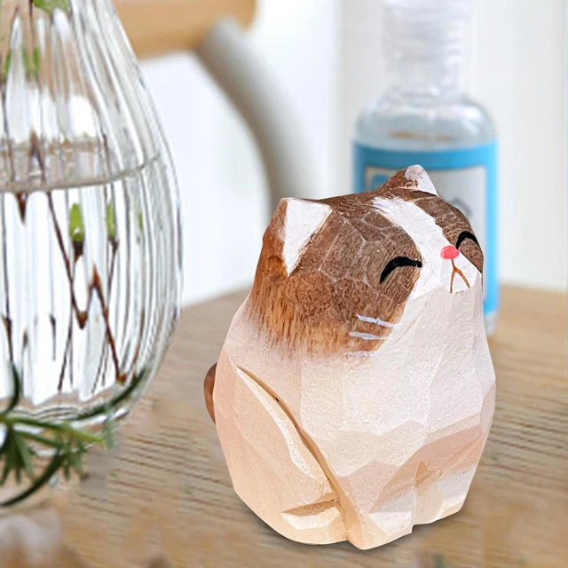 Statue De Chaton En Bois Figurines Sculpture Maison étagère De Table Artisanat
