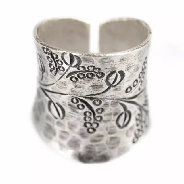 Silver Ring Karen Hill Tribe Wide Coffee Bean Vine Adjustable - 81stgeneration