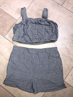 NEXT Girls Summer outfit 2 piece set Age 6 years Blue cotton striped