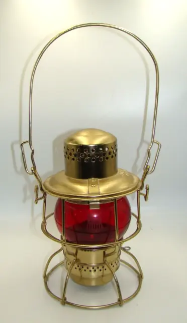 Union Pacific Railroad Gold Tone Adlake Lantern w/Etched Red Globe