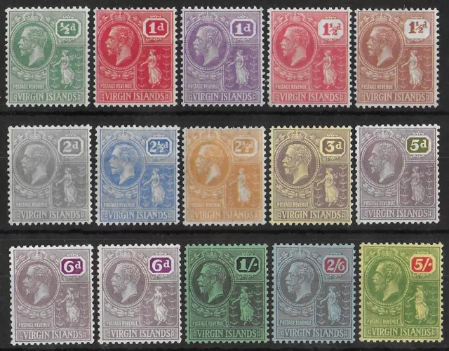 BRITISH VIRGIN ISLANDS 1922-1928 Mint LH/MH Set of 15 Stamps SG #86-101 CV £100