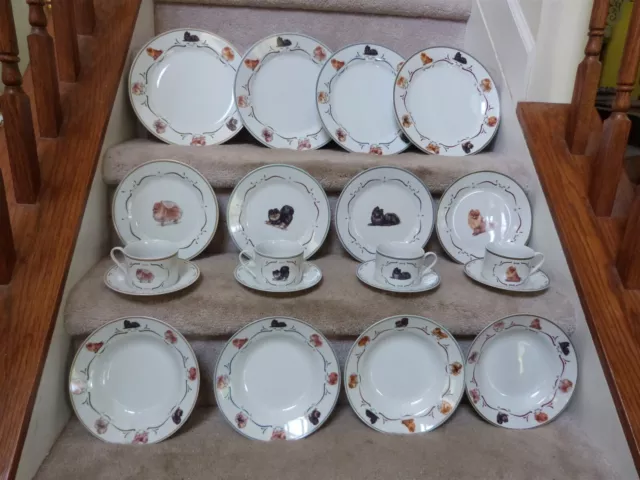 20 Piece Danbury Mint POMERANIAN Dog Dinnerware 4 Settings Plates C&S Bowls
