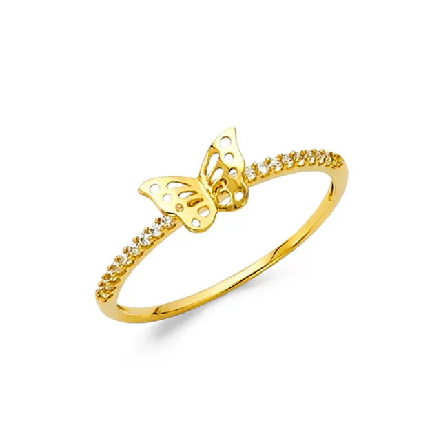 Ioka - 14K Solid Yellow Gold CZ Small Butterfly Fancy Ring