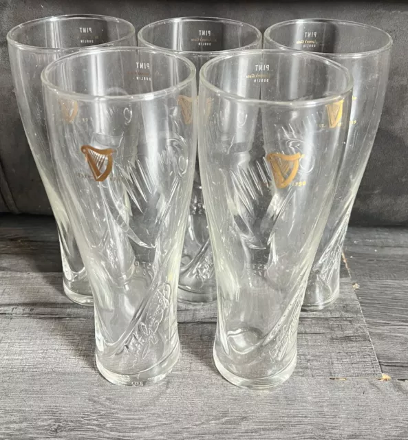 5 X Guinness Palladium Pint Glass 8 Inches Tall Limited Edition Harp Embossed