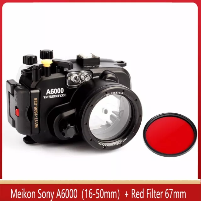 Meikon 40M Waterproof Underwater Camera Housing Case for Sony A6000 +Red Filter