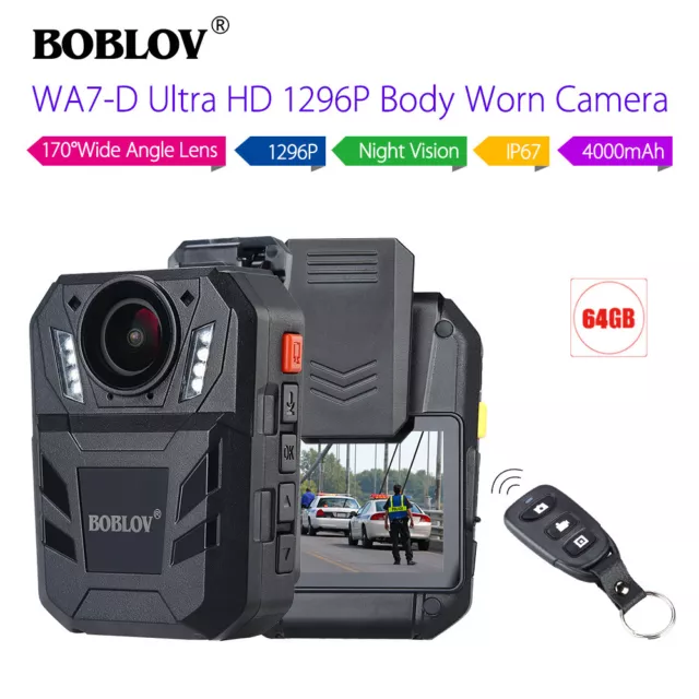 BOBLOV WA7-D HD 1296P Police Body Camera Portabler Night Vision Recorder 64GB