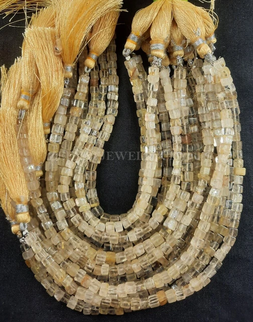 8" Natural Golden Rutile Quartz Smooth Cube Box Shape Gemstone Beads Jewelry AAA