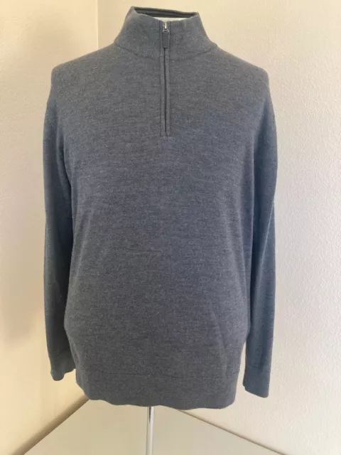 UNTUCKit Mens Quarter Zip Pullover Sweater Gray XL 100% Extra Fine Merino Wool