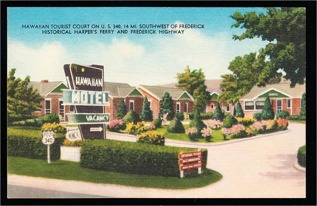 Frederick MD Hawaiian Motel Tourist Court Linen Postcard