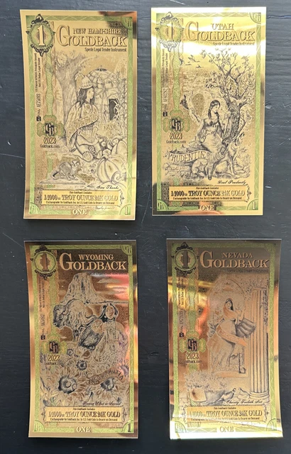 Lot Of 4 - ALL THE STATES Goldback Gold Foil Note 1/1000 oz 24KT 999 Gold each