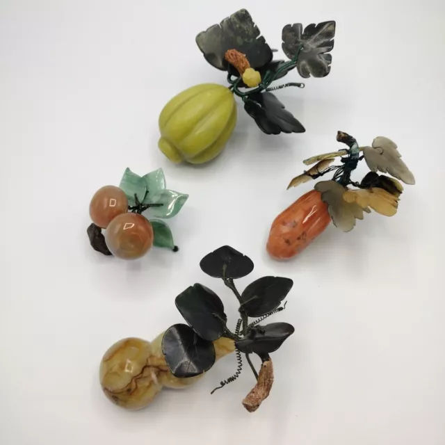 Antique Qing Dynasty Chinese Carved Hardstone Jade Fruit Figurines Set Of Four
