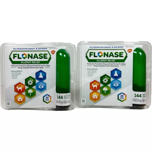 LOT OF 2 Flonase Allergy Relief Nasal Spray 24 Hour Non Drowsy Exp. 03/