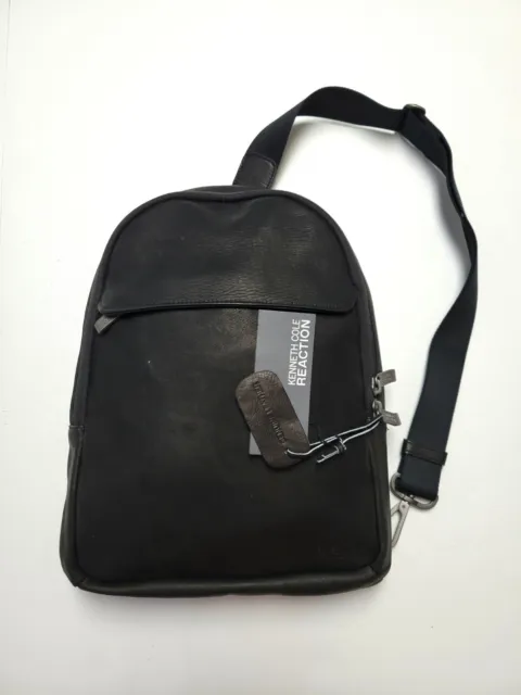 $280 KENNETH COLE REACTION Sling Break Black Leather Adjustable Cross Body Bag