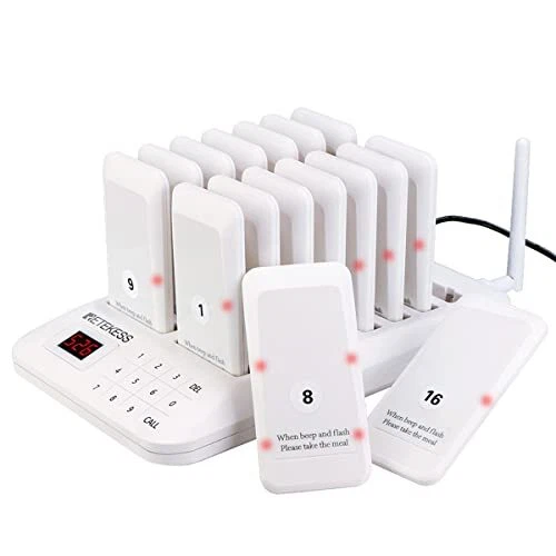 TD157 Restaurant Pager System,Pagers for Restaurants,Mute Function,1-99s white