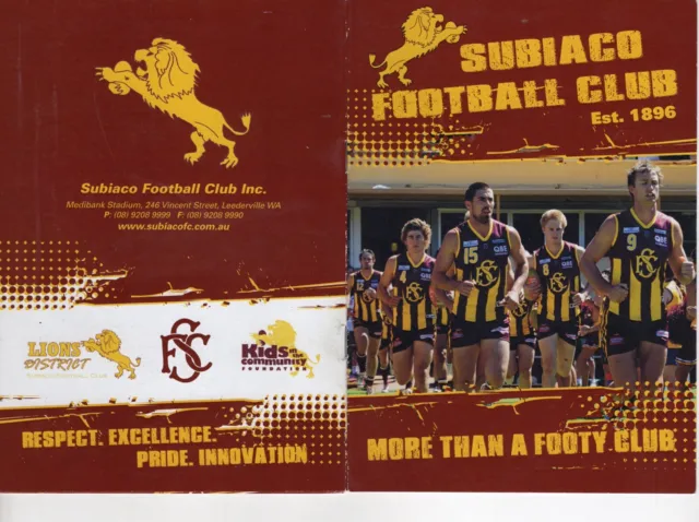 WAFL. Subiaco Football Club Booklet c2012