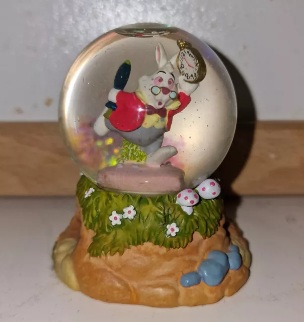 Rare Disney Alice In Wonderland White Rabbit Mini Snow Globe