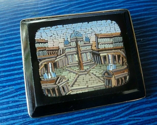 Vintage 9ct Gold Micro Mosaic Italian Brooch - St. Peter's Square Vatican c.1900