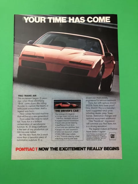 1982 Pontiac Trans Am Original Vintage Print Ad Advertisement