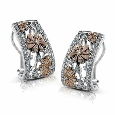 Two Tone Stud Earring Women 925 Silver Filled Jewelry Cubic Zircon A Pair