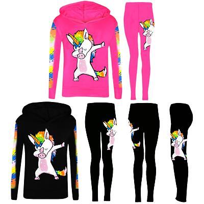 Girls Tracksuit Dabbing Unicorn Hooded Top and Leggings Set in Size 5-13 Years