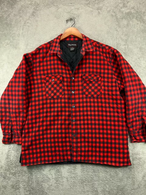 Royal Knight Flannel Jacket Mens XL Quilt Lined Red Micro Check Plaid Button Up