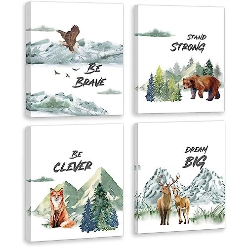 Inspirational Woodland Decor,Playroom Animals Nursery Decoration Set 12x16inch