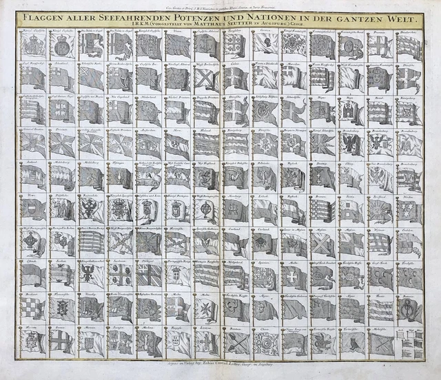 NAVIRES DRAPEAUX SHIP Naval Marine Nautique Drapeau Chart Seutter 1760 ...