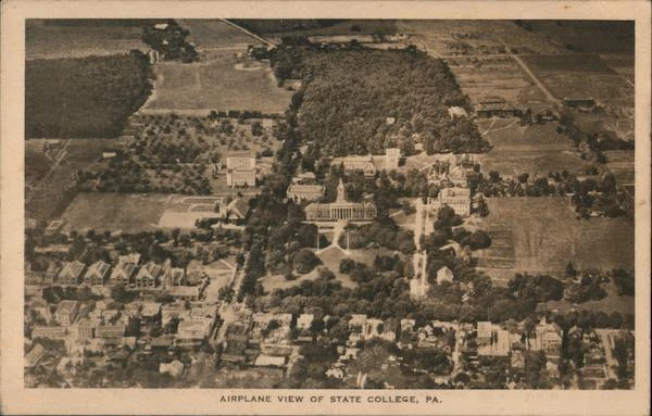 State College,PA Airplane View of Penn State University Centre County Postcard