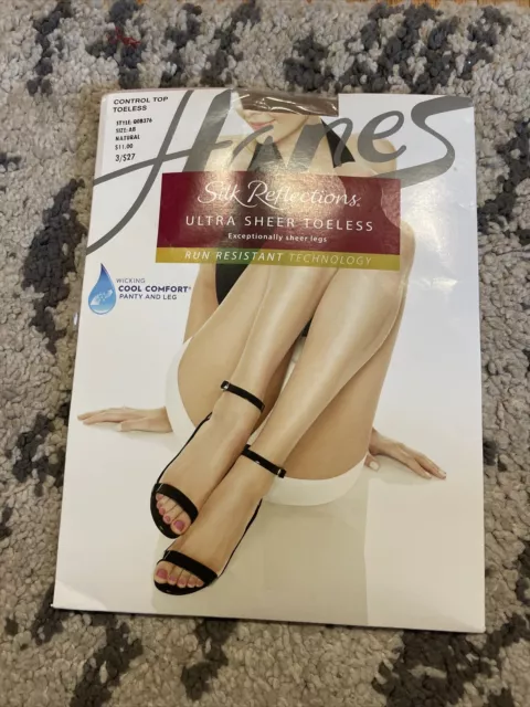 HANES Silk Reflections Ultra Sheer TOELESS Control Top PANTYHOSE Size AB Natural