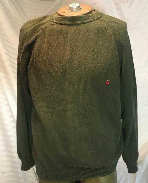 BENETTON SWEATER GREEN United Colors Men Sz L Relaxed Pullover WOOL ...