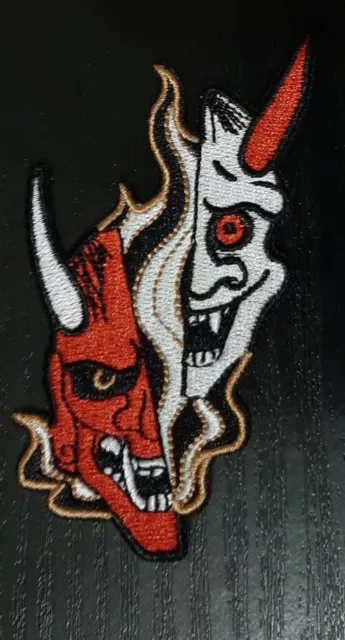 Rot & Weiß japanische Oni Hannya Maske Nähen/Aufbügeln Patch Kijo Abzeichen Applikation