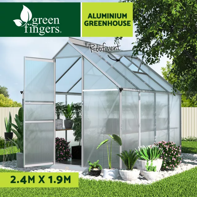 Greenfingers Greenhouse Aluminium Green House Polycarbonate Garden Shed 2.4x1.9M