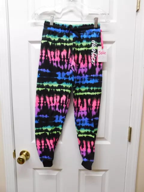 Justice Girls Everyday Faves Fleece Joggers-Black Tie Dye-Large(12-14)-NWT