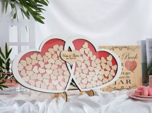 Personalised Wedding Party Guest Book Alternative Wooden Hearts Drop Jar Box