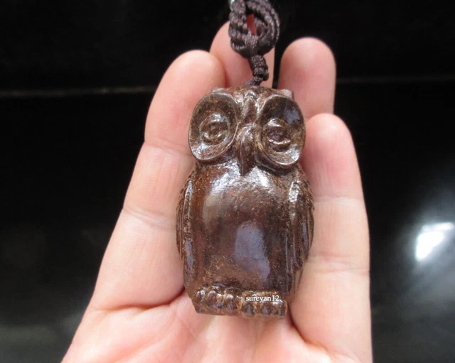 Vintage hand carved wood owl Netsuke figurine statue SYSN-174