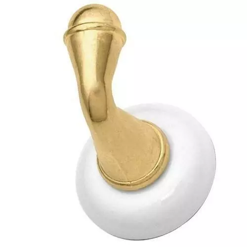 Lot of (10) Hickory P27130-PB Polished Brass Coat Robe Hooks, White Ceramic Base