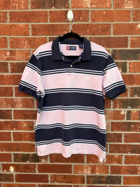 Chaps Mens XL Pink Blue Stripe Short Sleeve Casual Polo Shirt