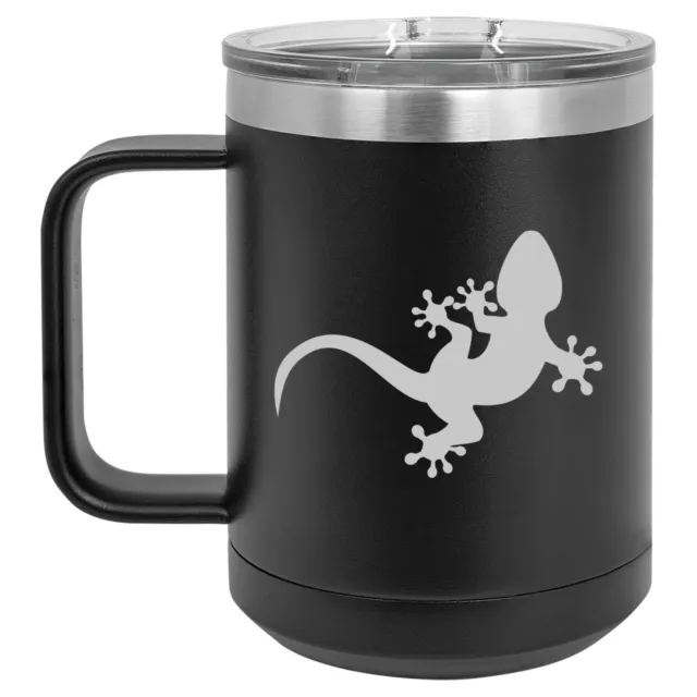 15oz Tumbler Coffee Mug Handle & Lid Travel Cup Vacuum Insulated Gecko Lizard
