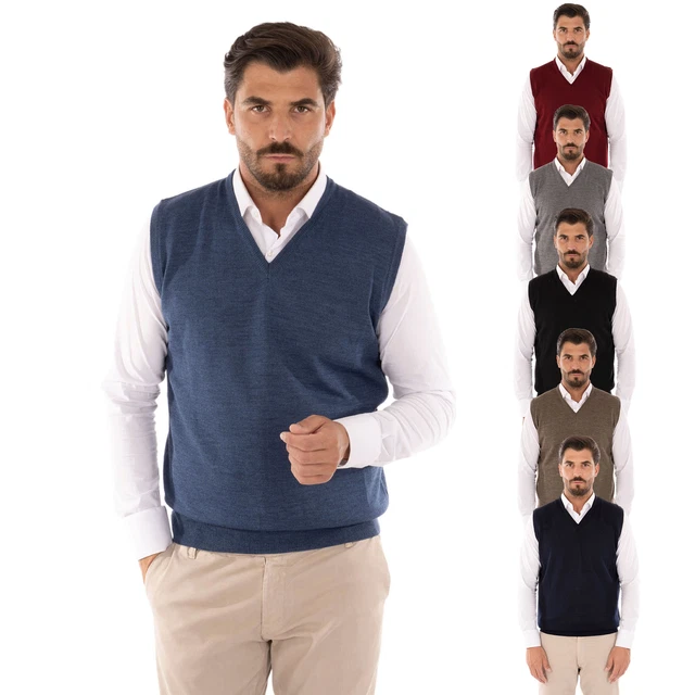 Maglione Uomo Lana Merinos Invernale Gilet Made in Italy Maglioncino Smanicato