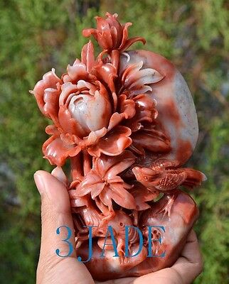 Natural ShouShan Stone Bird & Flower Agalmatolite Carving / Sculpture /Statue 2