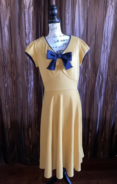 Stop Staring Alicia Estrada Yellow/Navy V-Neck Wiggle Dress Retro Size XL