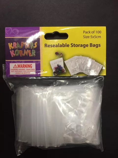 100x Resealable Plastic Bags 5x5cm Reseal Zip Lock Ziplock Clip Cello Craft Bead