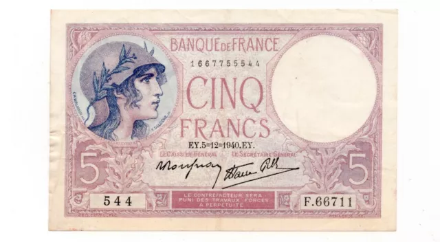 Billet France 5  Francs 1940