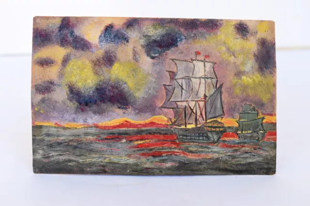 Antico Pittura Acqua Colore Vela Tempestose Presso Mare Mano Dipinta Sera Sunlig