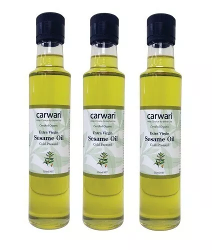 3 x Carwari Organic Extra Virgin White Sesame Oil 250mL (750mL TOTAL)